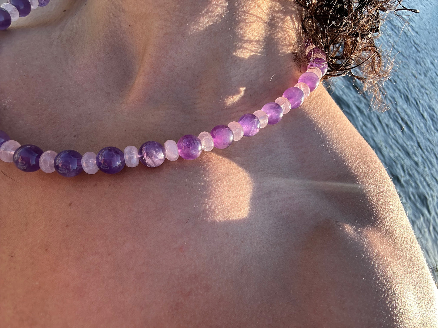 Luxury Amethyst & Rose Quartz Design Necklace With Interlocking Steel Clasp - World's Best Quality & Made To Last