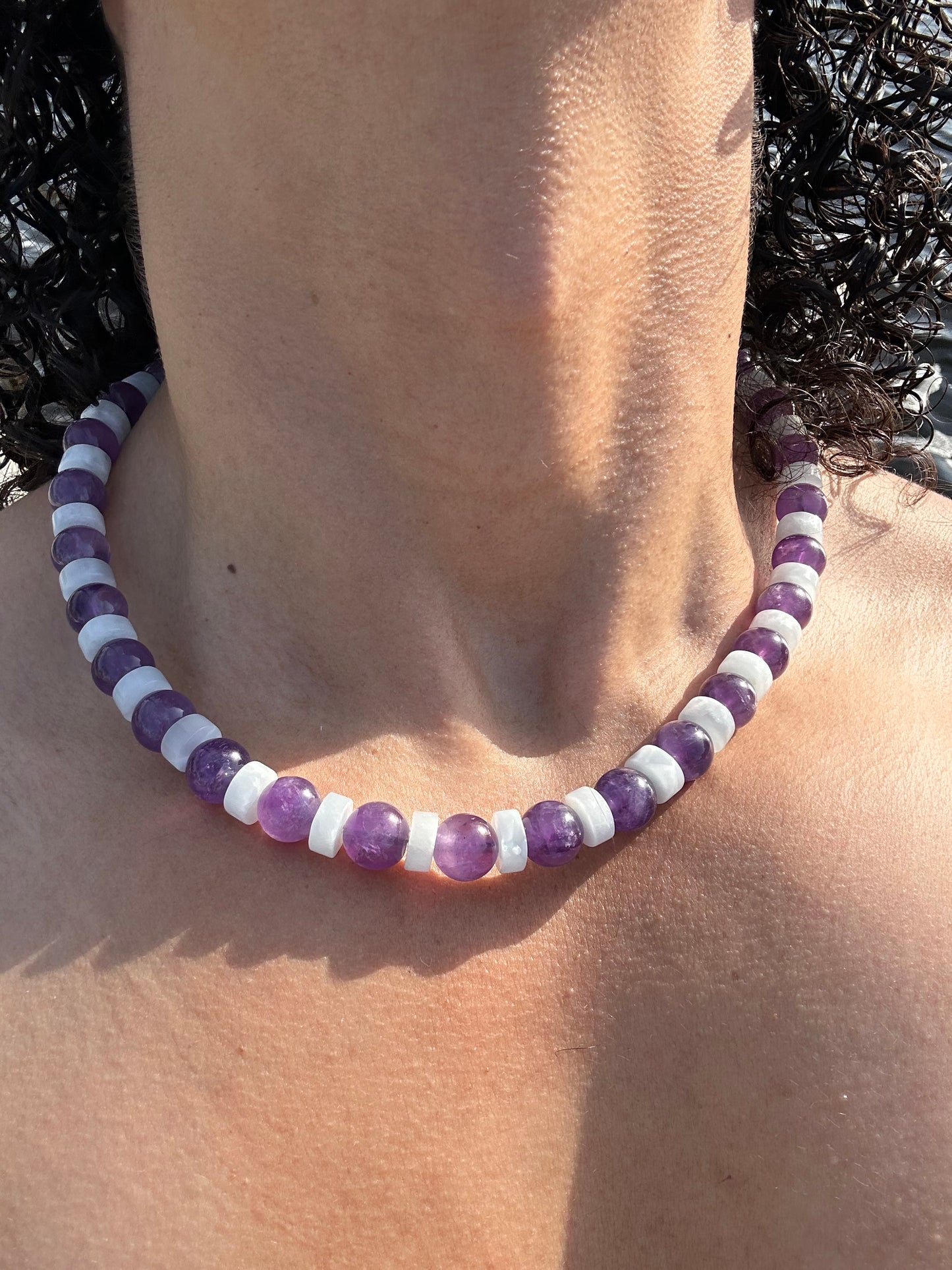 Luxury Amethyst & Celestite Design Necklace With Interlocking Steel Clasp - World's Best Quality & Made To Last