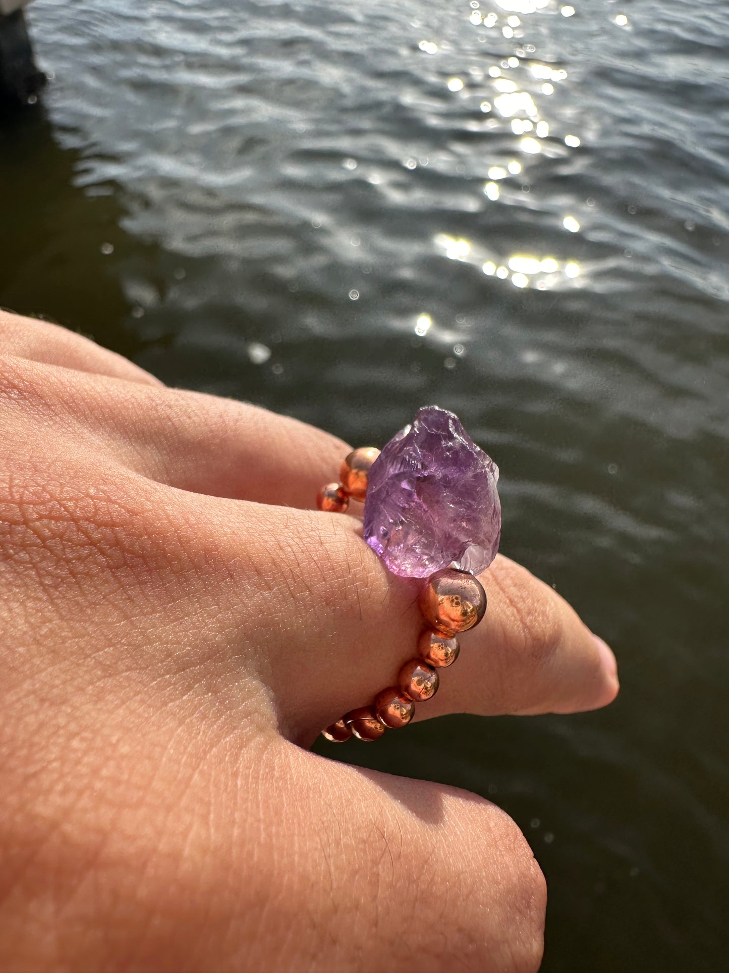 Luxury Amethyst With Copper Raw Design Comfortable Magic Stretch Ring - World's Best Quality & Made To Last