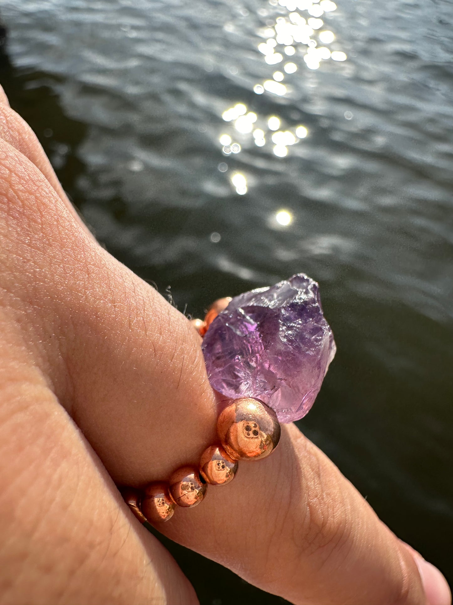 Luxury Amethyst With Copper Raw Design Comfortable Magic Stretch Ring - World's Best Quality & Made To Last