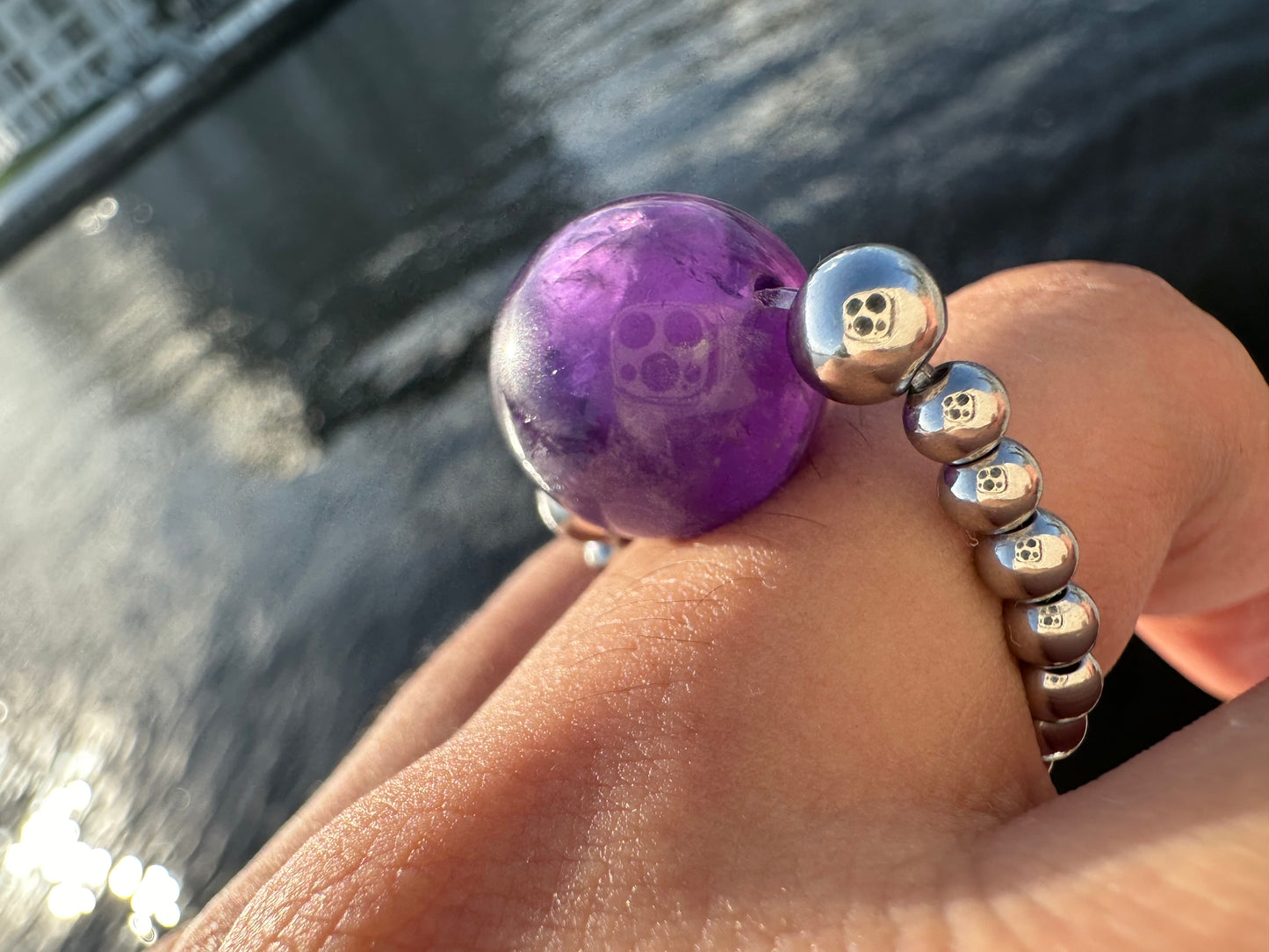 Luxury Amethyst Double Metatron’s Orb Design With Silver Steel Comfortable Magic Stretch Ring - World's Best Quality & Made To Last