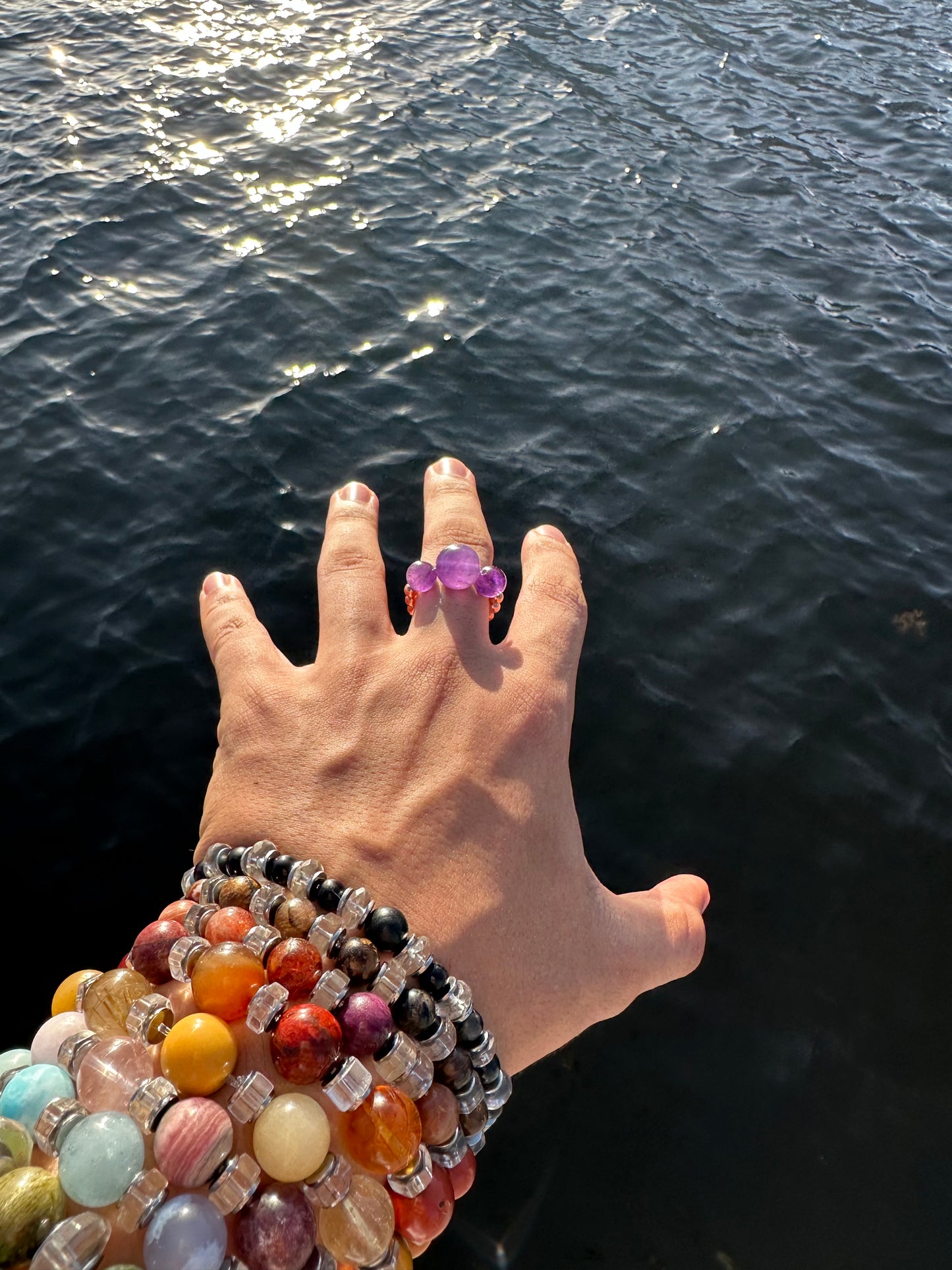 Luxury Amethyst With Copper Orb Design Comfortable Magic Stretch Ring - World's Best Quality & Made To Last