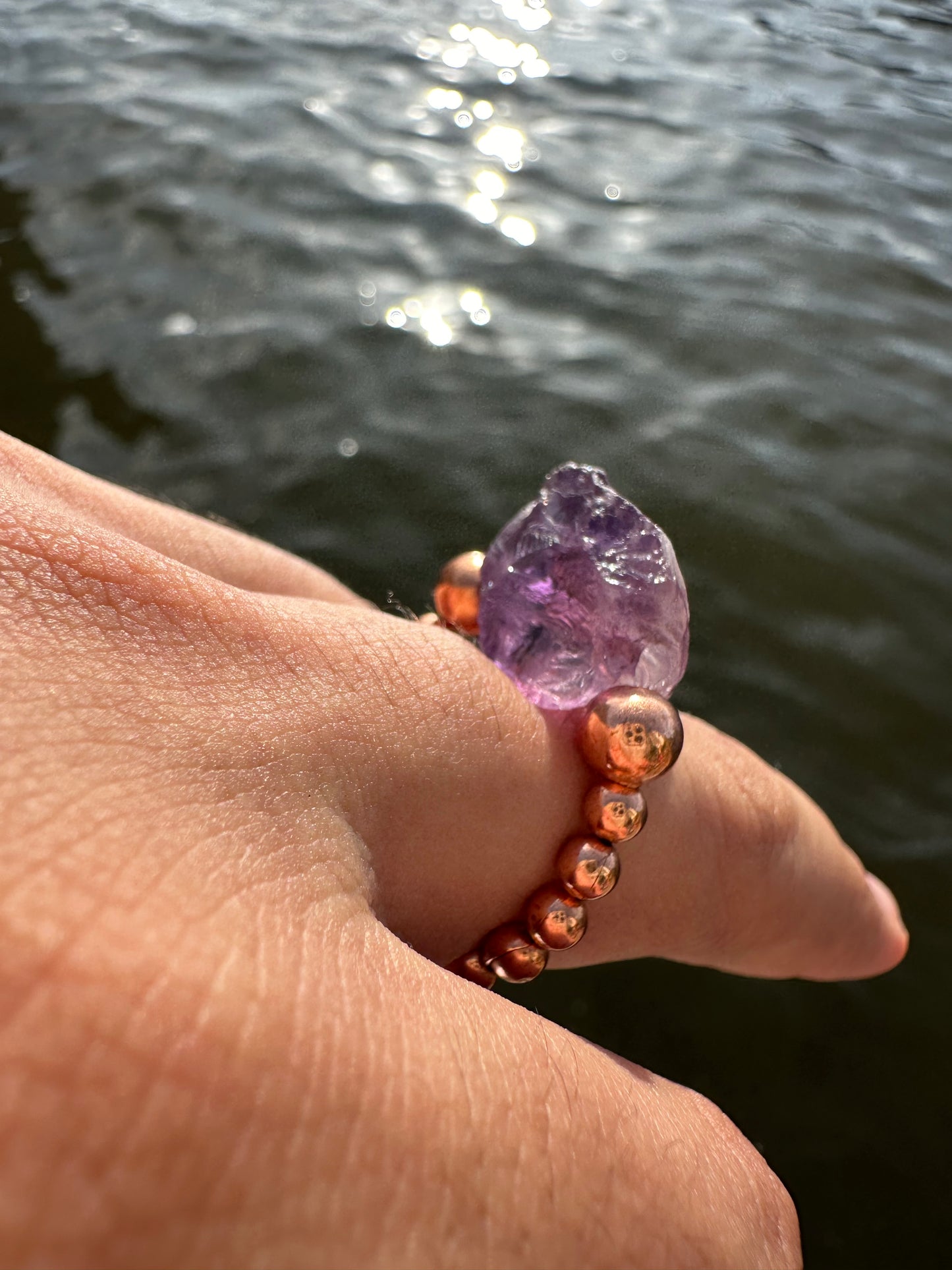 Luxury Amethyst With Copper Raw Design Comfortable Magic Stretch Ring - World's Best Quality & Made To Last