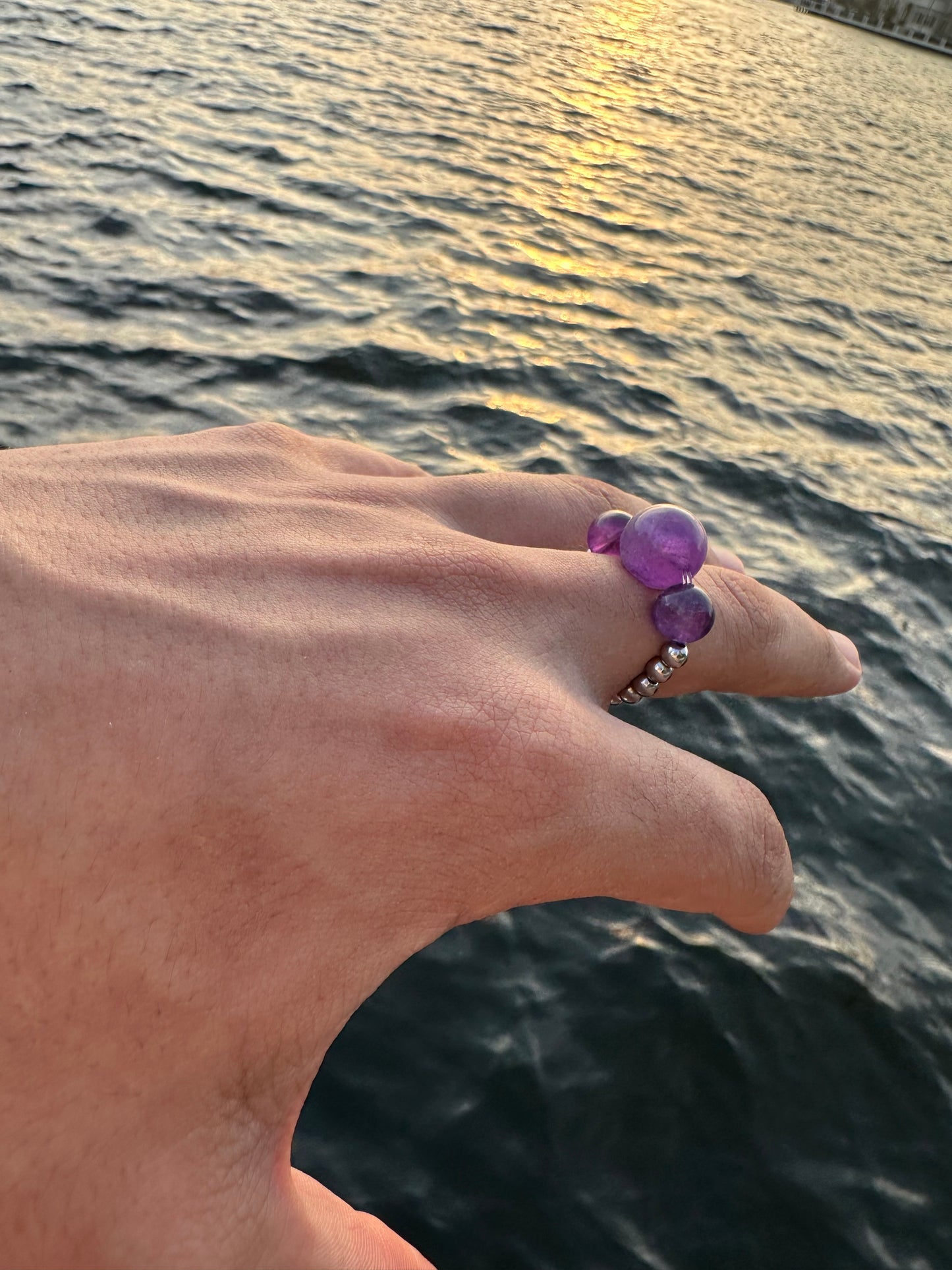 Luxury Amethyst Orb Design With Silver Steel Comfortable Magic Stretch Ring - World's Best Quality & Made To Last