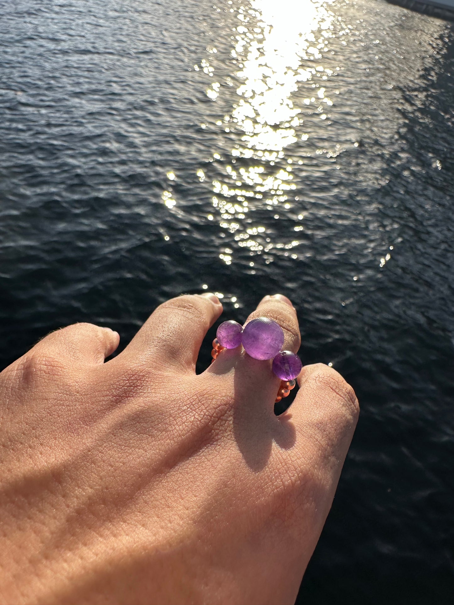 Luxury Amethyst With Copper Orb Design Comfortable Magic Stretch Ring - World's Best Quality & Made To Last