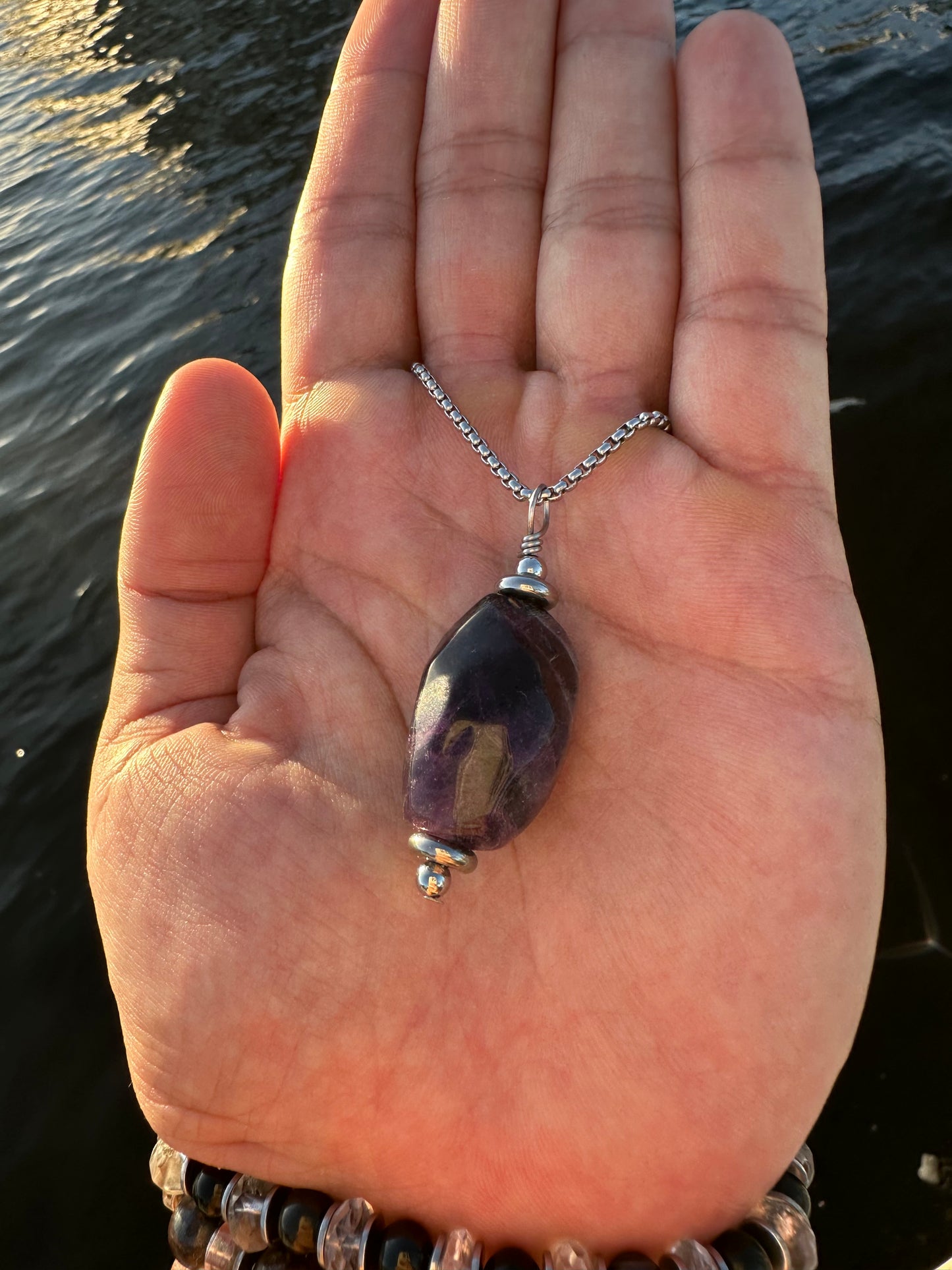 Luxury Amethyst Pendant Silver Steel Precious Nugget Design - World's Best Quality & Made To Last