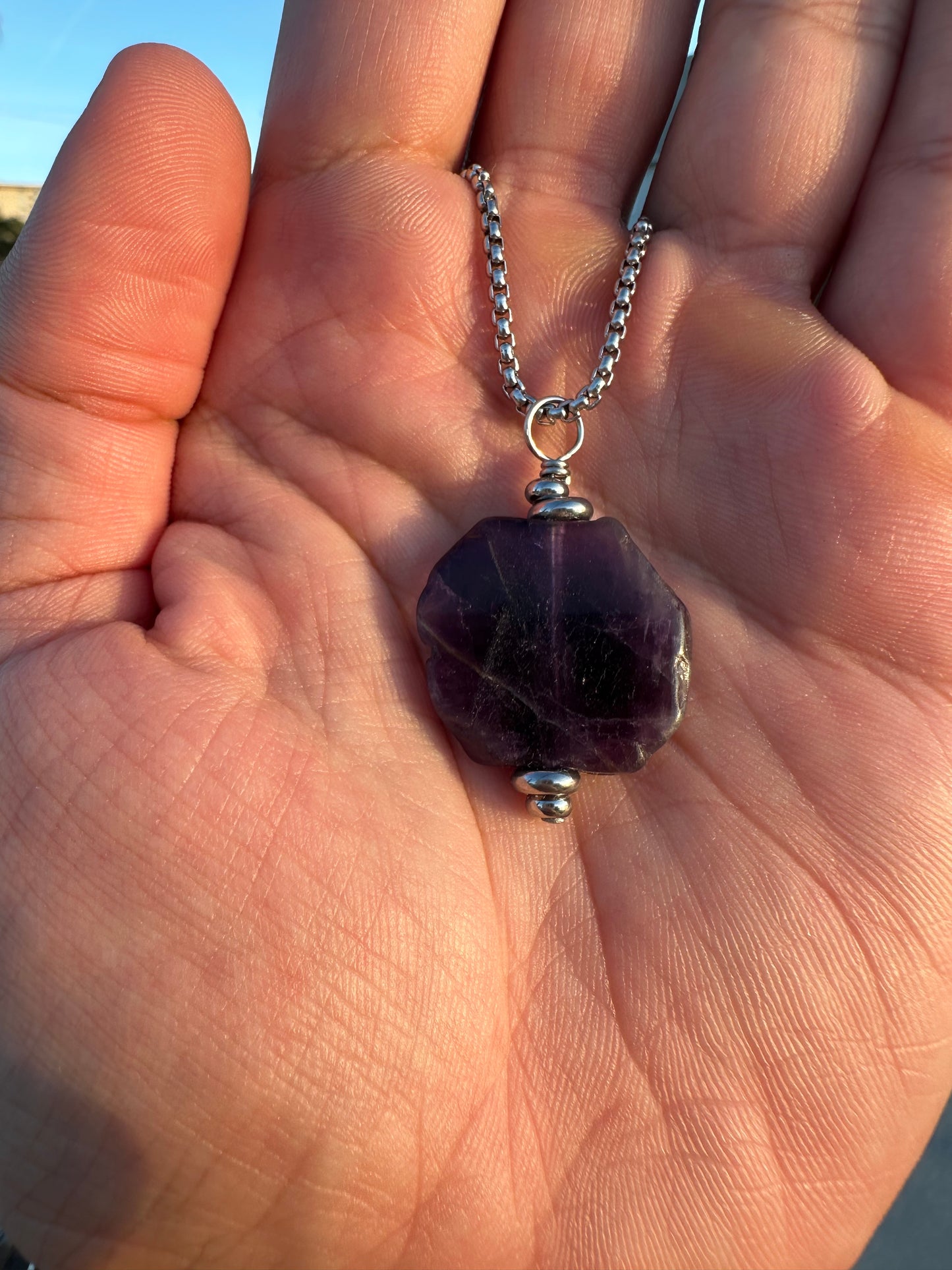 Luxury Amethyst Pendant Silver Steel Random Slab Design - World's Best Quality & Made To Last