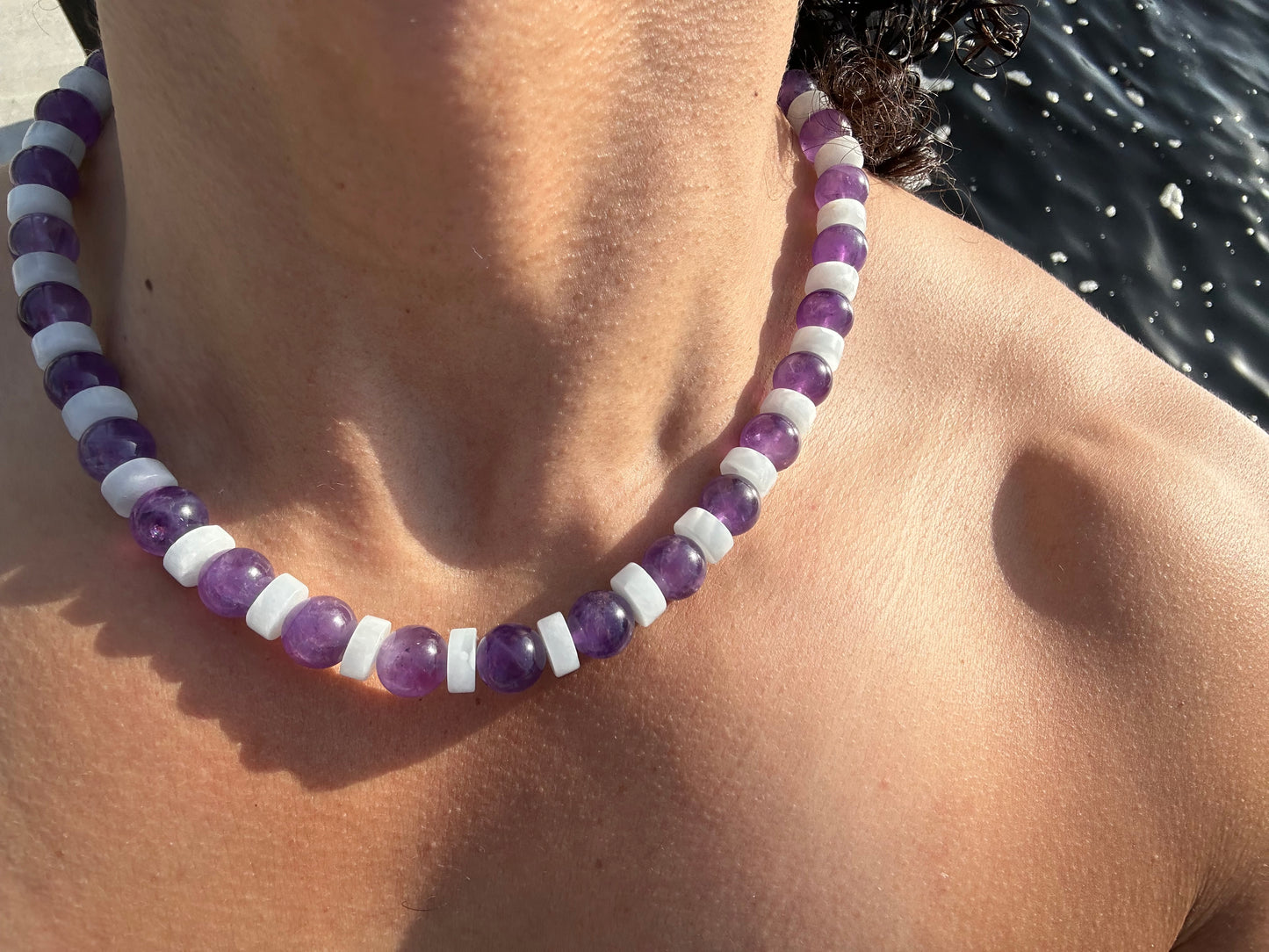 Luxury Amethyst & Celestite Design Necklace With Interlocking Steel Clasp - World's Best Quality & Made To Last