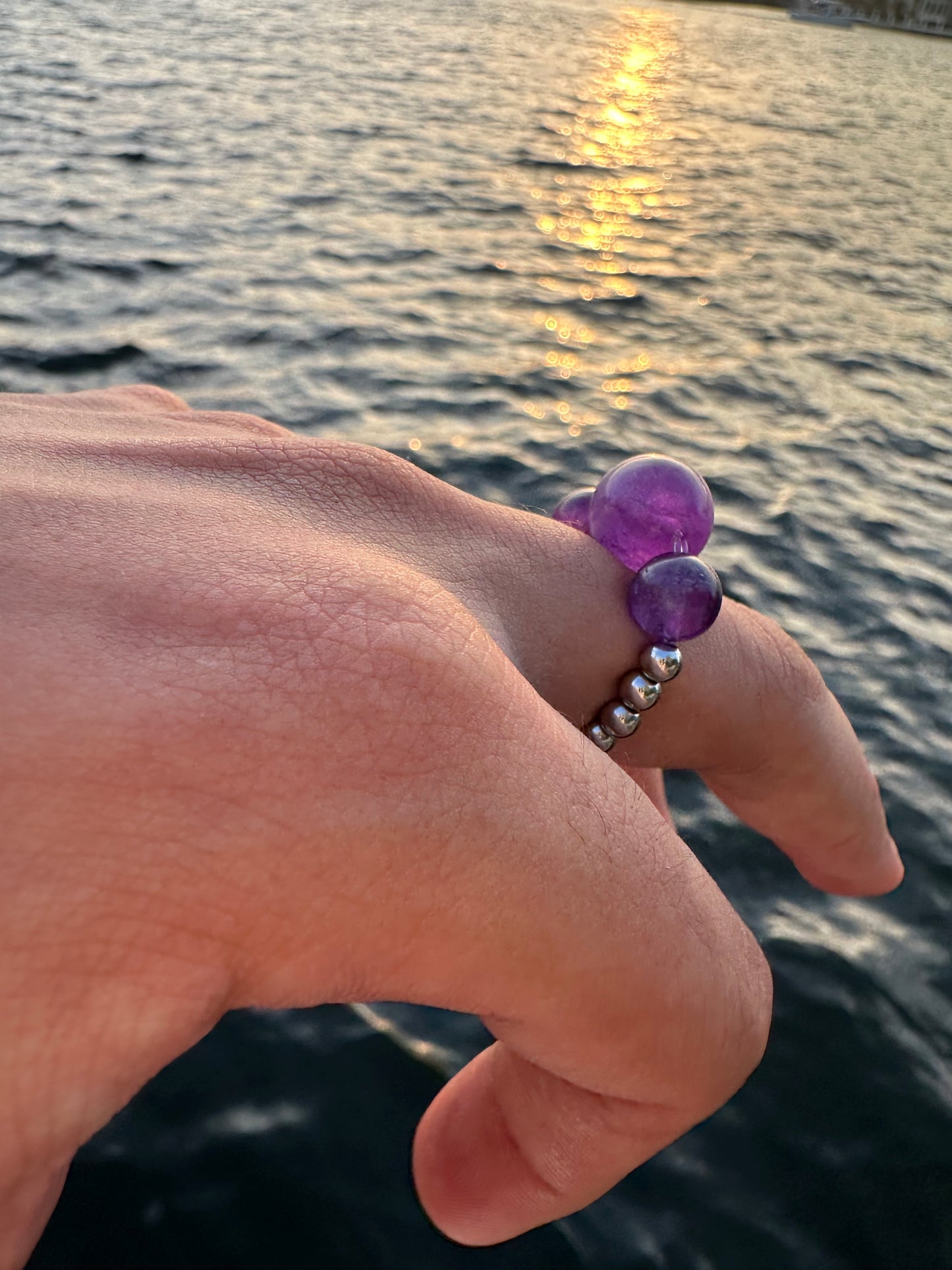 Luxury Amethyst Orb Design With Silver Steel Comfortable Magic Stretch Ring - World's Best Quality & Made To Last