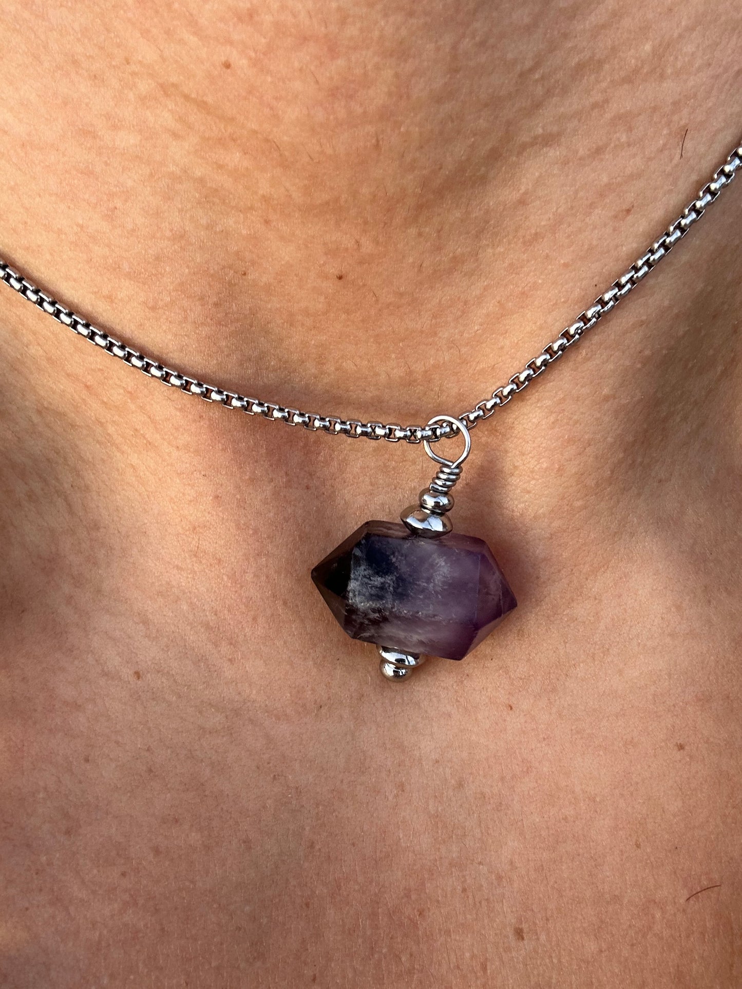 Luxury Amethyst Pendant Silver Steel Double Terminated Design - World's Best Quality & Made To Last