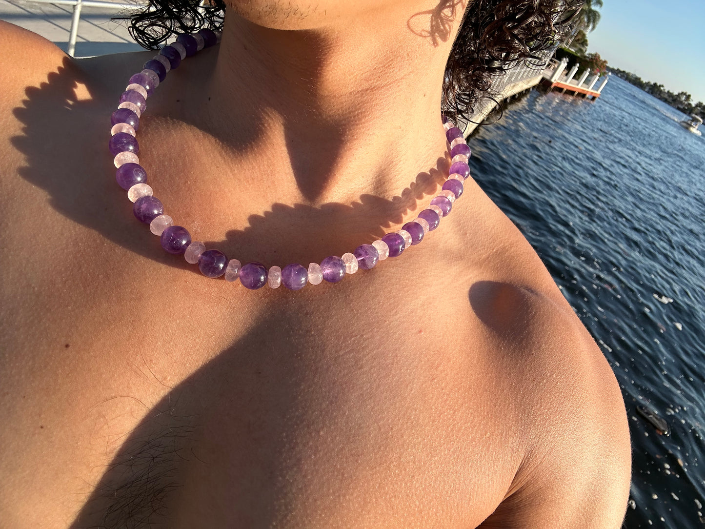 Luxury Amethyst & Rose Quartz Design Necklace With Interlocking Steel Clasp - World's Best Quality & Made To Last