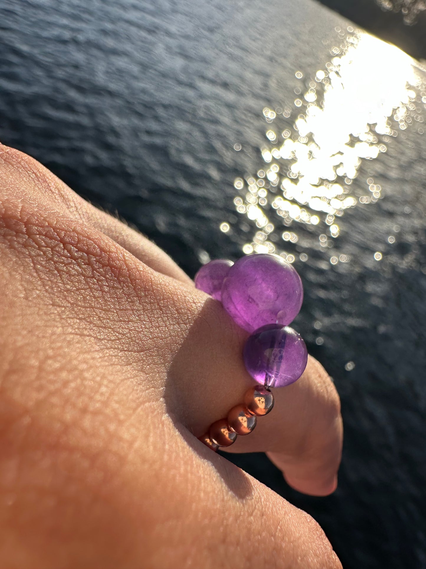 Luxury Amethyst With Copper Orb Design Comfortable Magic Stretch Ring - World's Best Quality & Made To Last