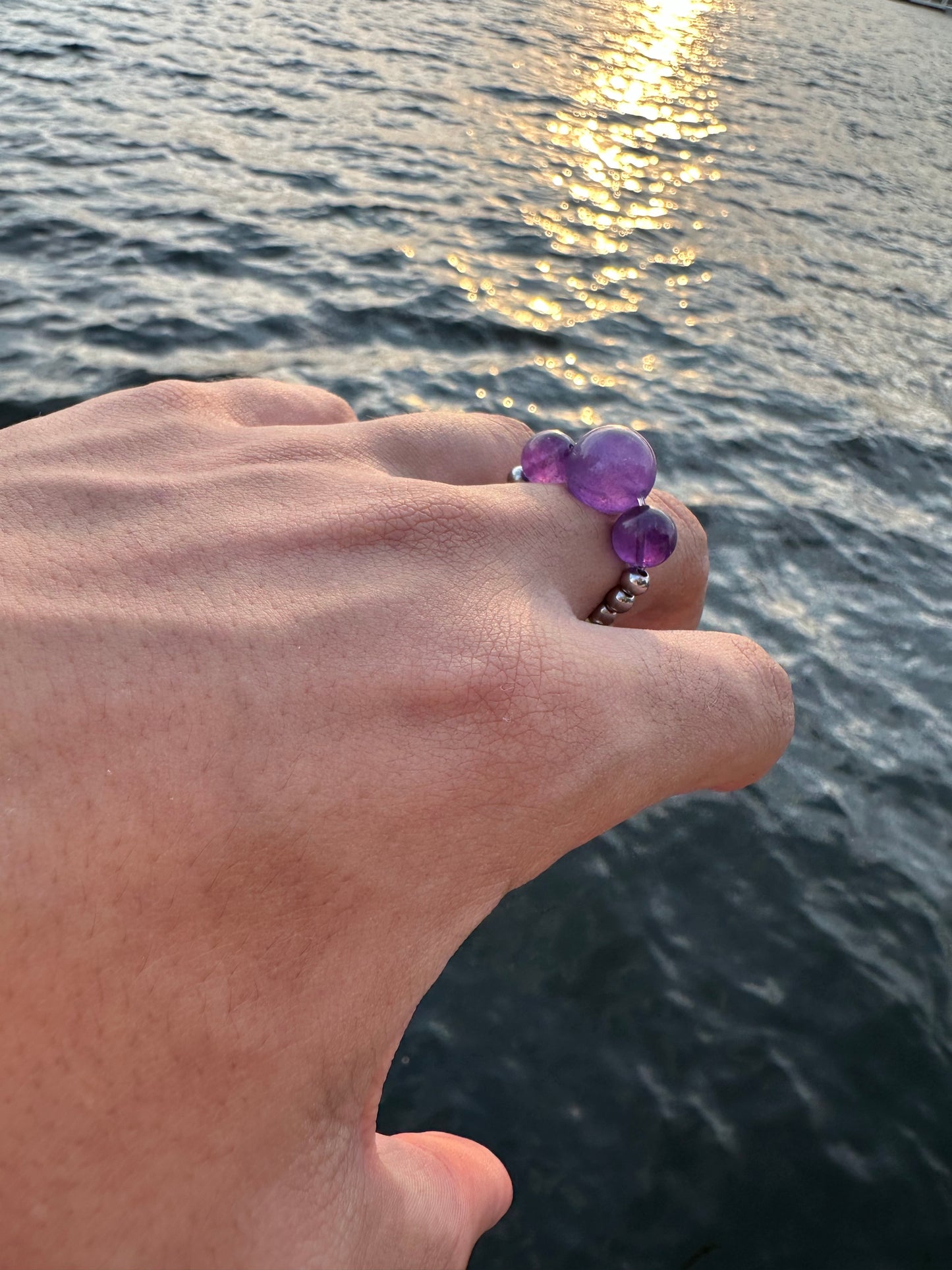 Luxury Amethyst Orb Design With Silver Steel Comfortable Magic Stretch Ring - World's Best Quality & Made To Last