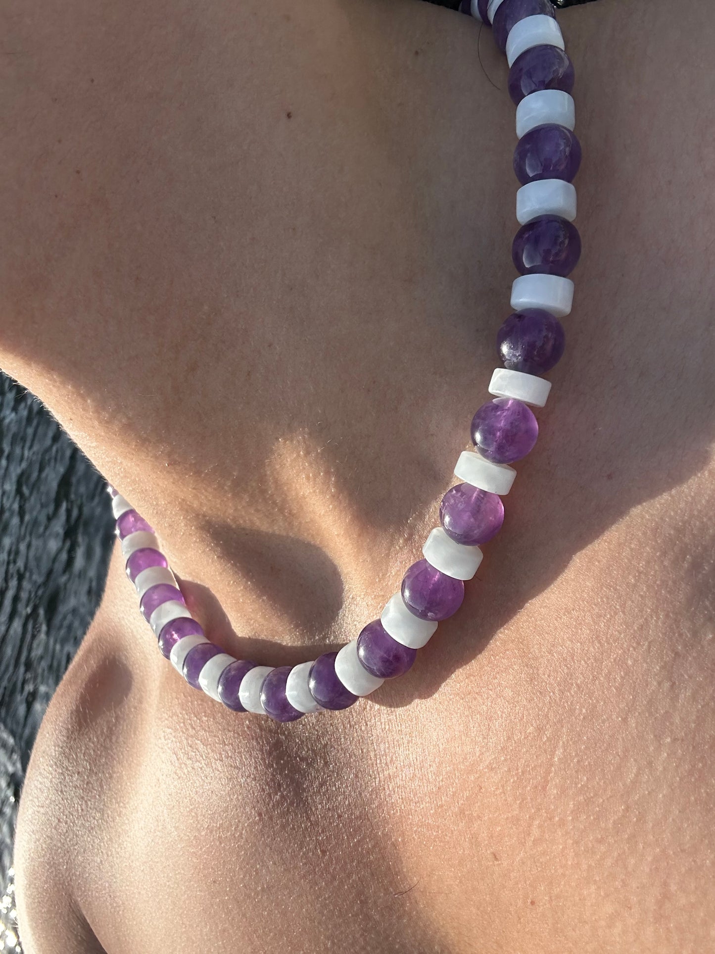 Luxury Amethyst & Celestite Design Necklace With Interlocking Steel Clasp - World's Best Quality & Made To Last