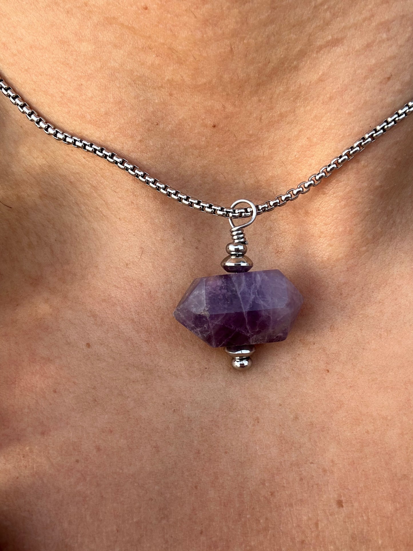 Luxury Amethyst Pendant Silver Steel Double Terminated Design - World's Best Quality & Made To Last