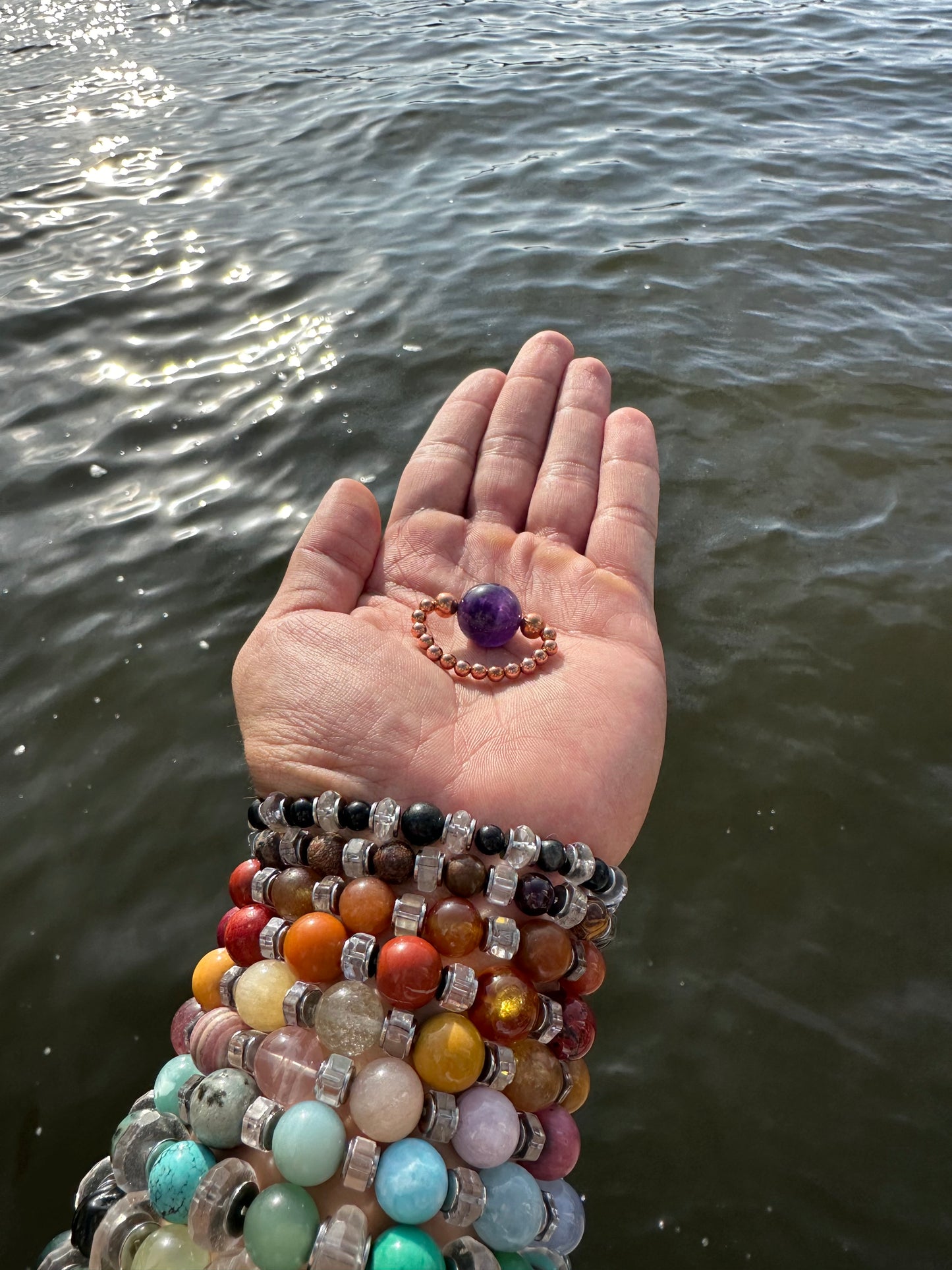 Luxury Amethyst With Copper Metatron’s Orb Design Comfortable Magic Stretch Ring - World's Best Quality & Made To Last