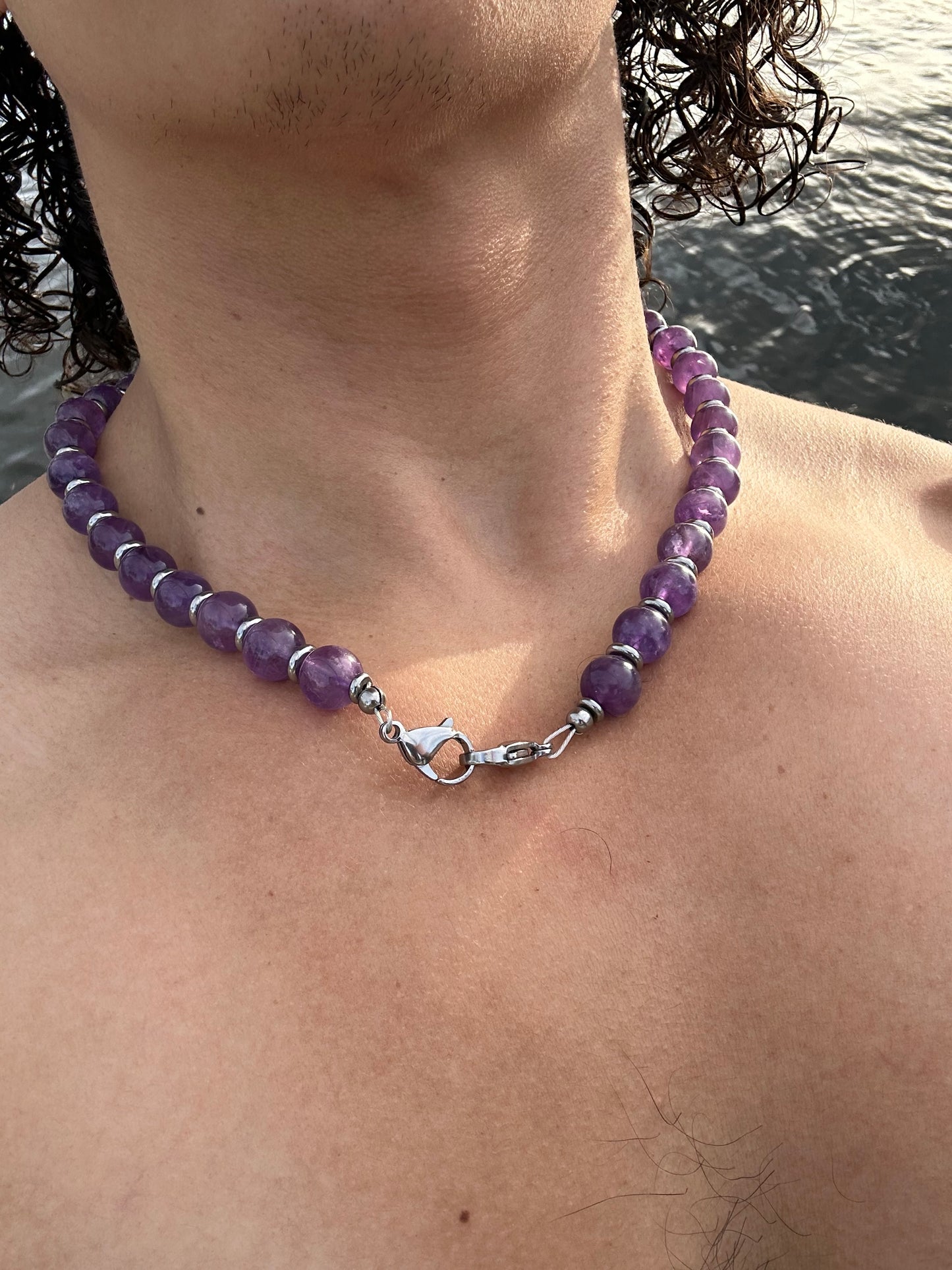 Luxury Amethyst Silver Steel Design Necklace With Interlocking Clasp - World's Best Quality & Made To Last