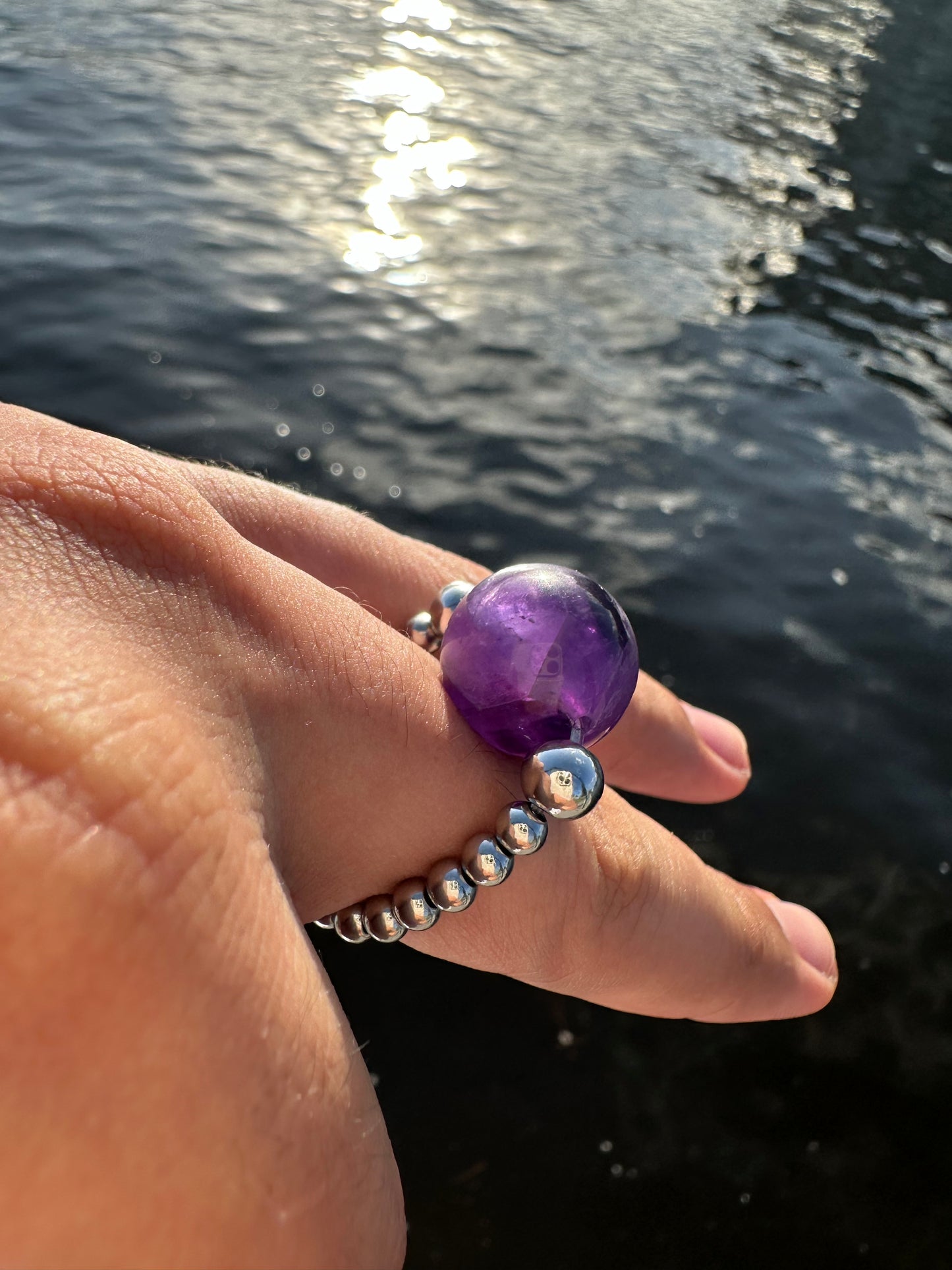 Luxury Amethyst Double Metatron’s Orb Design With Silver Steel Comfortable Magic Stretch Ring - World's Best Quality & Made To Last