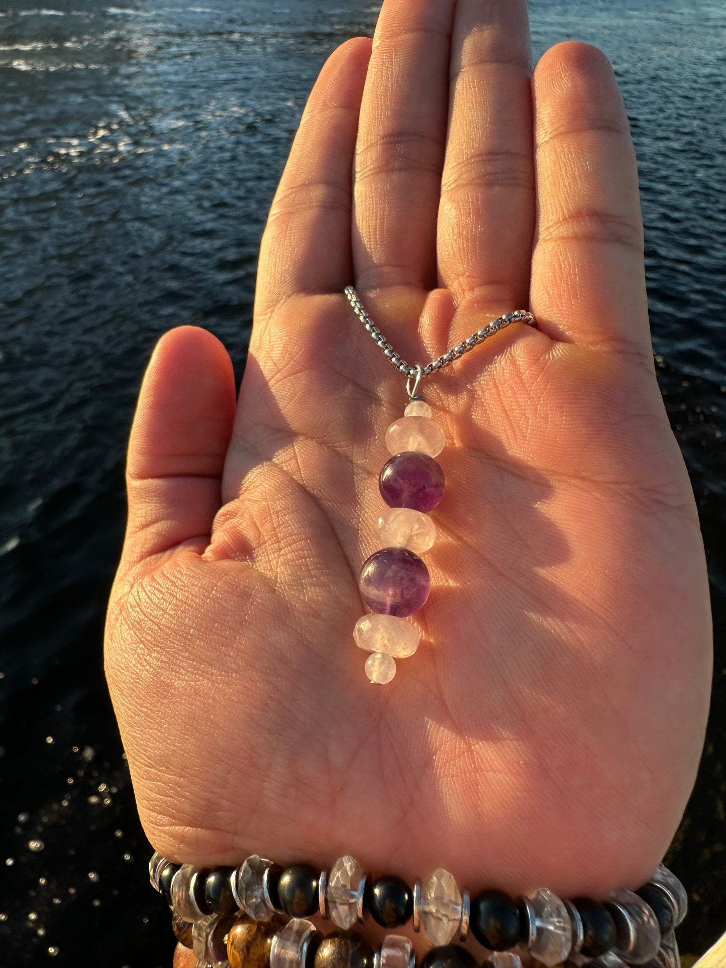 Luxury Amethyst Pendant Rose Quartz Trinity Design - World's Best Quality & Made To Last