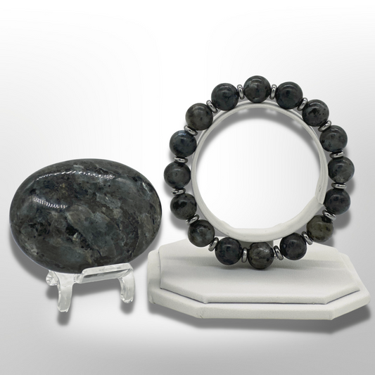 Norwegian Black Labradorite (Larvikite) Bracelet Between Steel