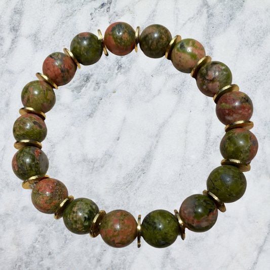 Unakite Genuine Bracelet (10MM)